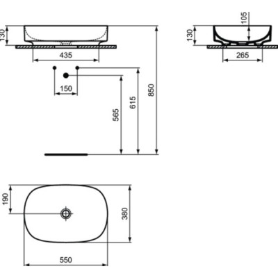 Ideal Standard Linda-X praustuvas montuojamas ant stalviršio 55 cm (550x380x130) mm, be persipylimo