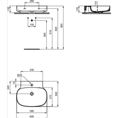 Ideal Standard Linda-X 60 cm (600x500x130), šlifuota apačia, balta