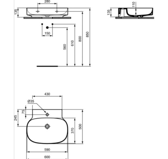 Ideal Standard Linda-X 60 cm (600x500x130), šlifuota apačia, balta