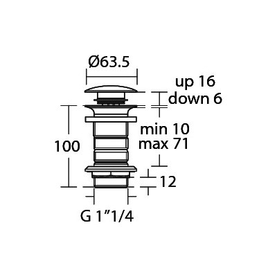 Ideal Standard Click-Clack dugno vožtuvas, praustuvui be perlajos, juodas matinis, E1483XG
