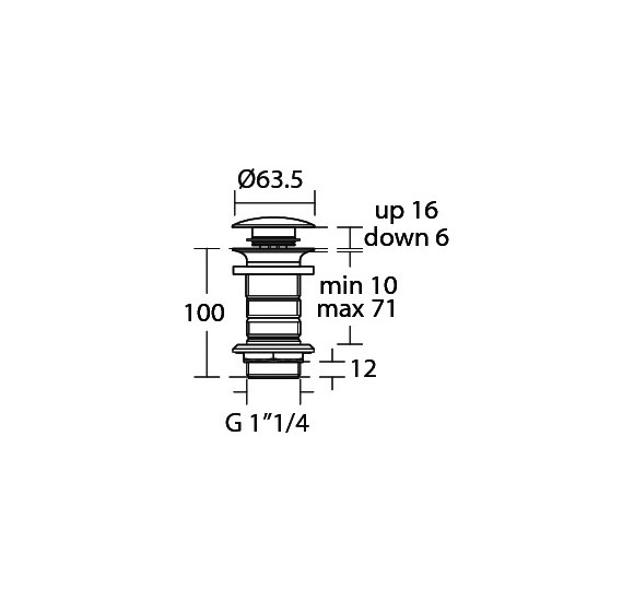 Ideal Standard Click-Clack dugno vožtuvas, praustuvui be perlajos, juodas matinis, E1483XG
