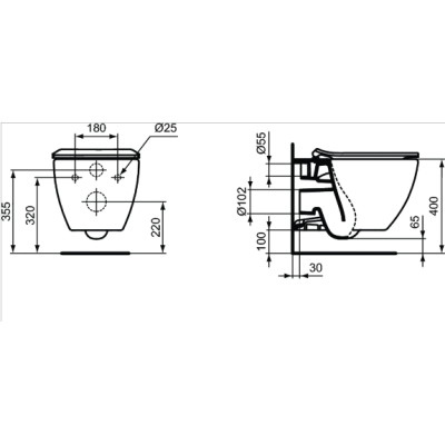 Pakabinamas klozetas Ideal Standard TESI be dangčio, juodos matinės spalvos, T0079V3