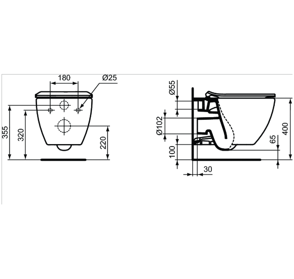 Pakabinamas klozetas Ideal Standard TESI be dangčio, juodos matinės spalvos, T0079V3