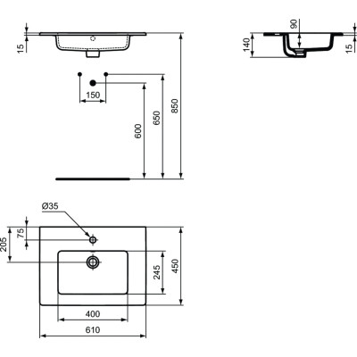 Ideal Standard Tempo 61 cm praustuvas, montuojamas ant spintelės, baltos sp., E066801