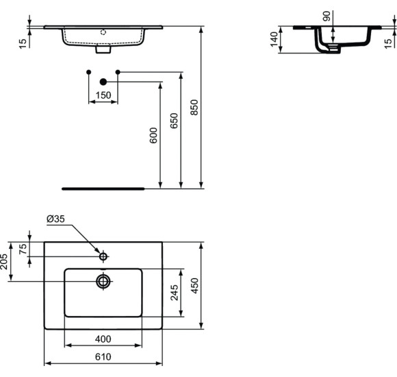 Ideal Standard Tempo 61 cm praustuvas, montuojamas ant spintelės, baltos sp., E066801