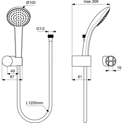 Ideal Standard Idealrain Soft 100 mm dušo komplektas su žarnele 1250 mm, chromas, B9451AA
