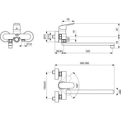 Ideal Standard CERAFLEX vonios/dušo maišytuvas su ilgu snapu - 320 mm, B1741AA