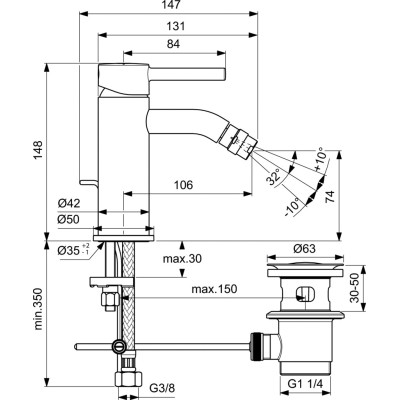 Ideal Standard Ceraline bide maišytuvas su dugno vožtuvu (chromo blizgi sp.)