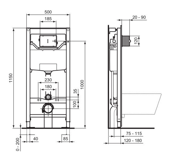 Ideal Standard Tesi Pakabinamo klozeto komplektas 3in1, juodos spalvos, T0079V3+T3527V3+R020467+R0115A6
