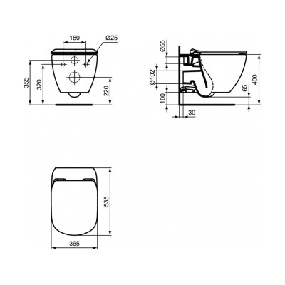 Ideal Standard Tesi Pakabinamo klozeto komplektas 3in1, juodos spalvos, T0079V3+T3527V3+R020467+R0115A6