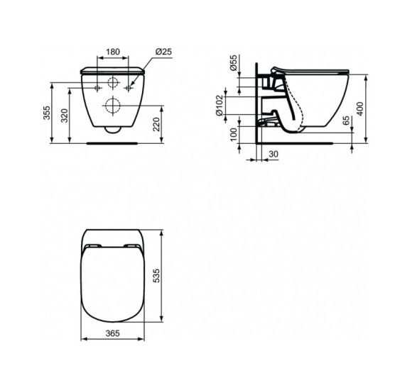 Ideal Standard Tesi Pakabinamo klozeto komplektas 3in1, juodos spalvos, T0079V3+T3527V3+R020467+R0115A6