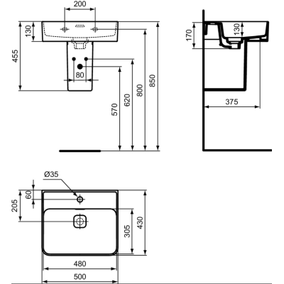 Ideal Standard Strada II praustuvas, 50 cm, baltos blizgios spalvos