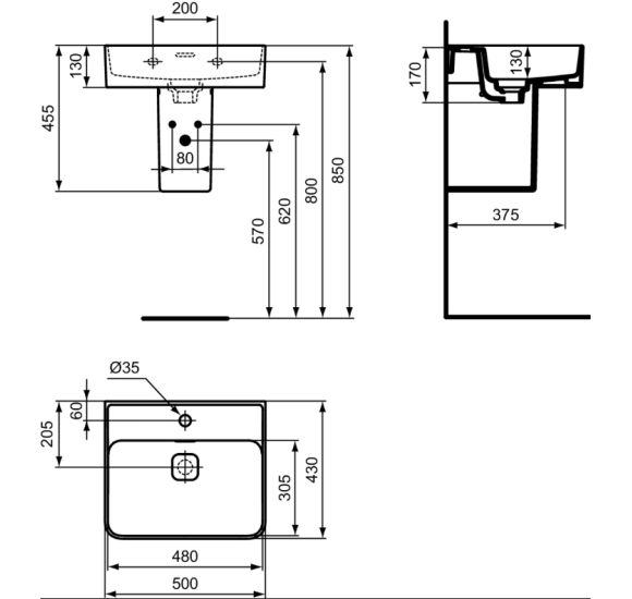 Ideal Standard Strada II praustuvas, 50 cm, baltos blizgios spalvos