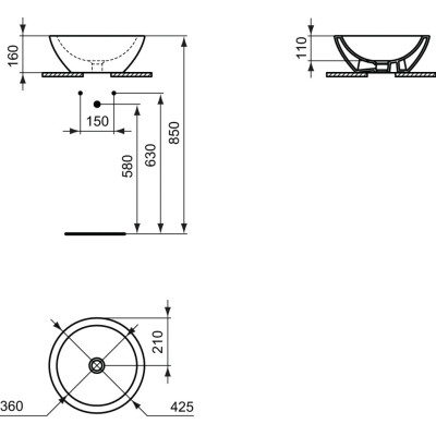 Ideal Standard Strada "O" apvalus keramikinis praustuvas, baltos spalvos
