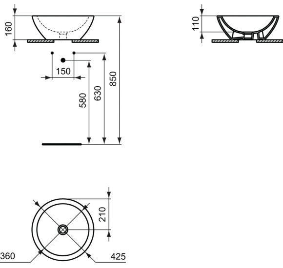 Ideal Standard Strada "O" apvalus keramikinis praustuvas, baltos spalvos