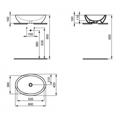 Ideal Standard Strada "O" ovalus juodas keramikinis praustuvas