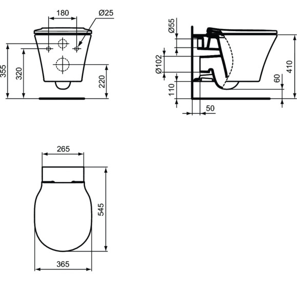 Ideal Standard Connect Air pakabinamas klozetas be dangčio juodos matinės spalvos
