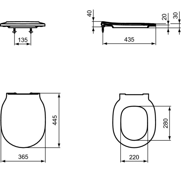 Ideal Standard Connect Air juodas matinis klozeto dangtis su Soft close funkcija