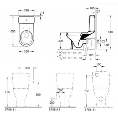Pastatomas klozetas Villeroy & Boch O.Novo be dangčio ir bakelio
