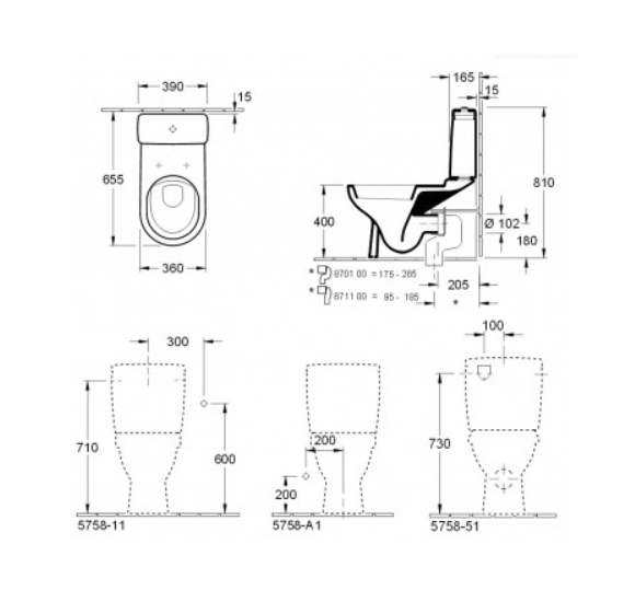 Pastatomas klozetas Villeroy & Boch O.Novo be dangčio ir bakelio