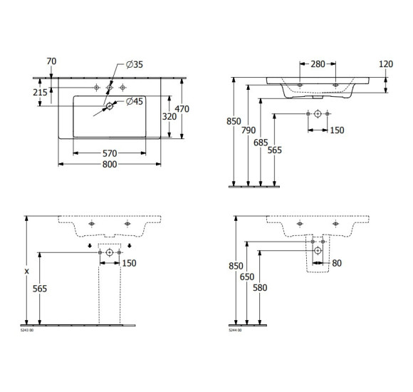 Praustuvas Villeroy & Boch Subway 3.0 800x470, White Alpin spalva