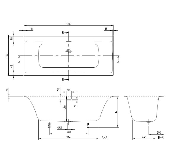 Villeroy&Boch Subway 3.0 Duo stačiakampė vonia, 1700 x 750 mm