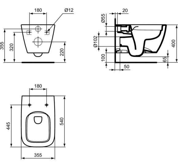 Ideal Standard i.life B pakabinamas unitazas,(Rimless), be dangčio