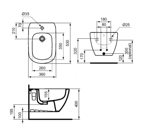 Ideal Standard Tesi pakabinama bidė 530x360mm