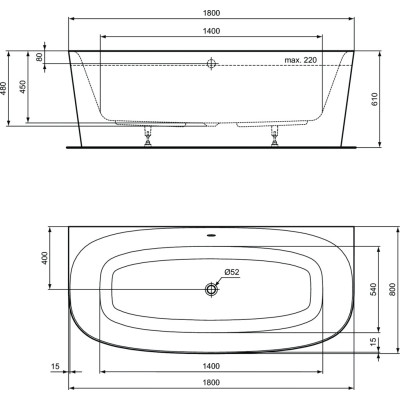 Ideal Standard Dea prie sienos statoma balta vonia 180x80 cm, T9940V1