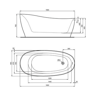 Ideal Standard Around laisvai pastatoma balta vonia 180x86, K8715