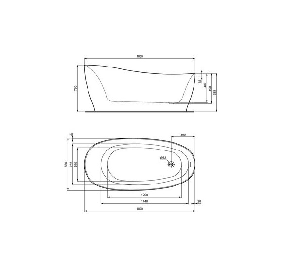 Ideal Standard Around laisvai pastatoma balta vonia 180x86, K8715