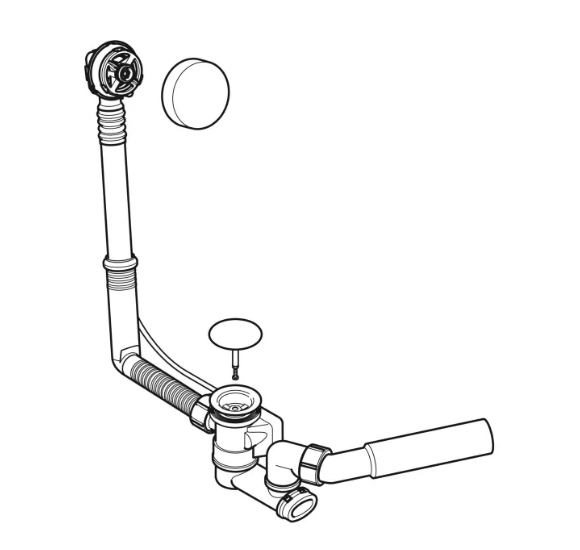 Geberit vonios sifonas, su pasukamąja rankena, d52, 26 cm ilgio, su baigiamojo montavimo dalių rinkiniu