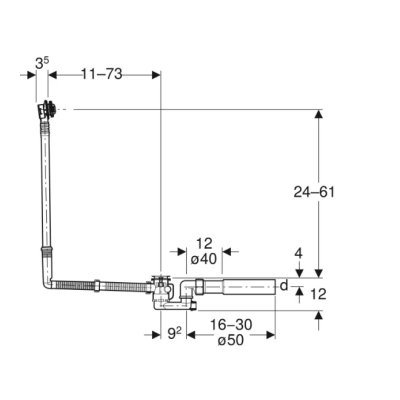 Geberit vonios sifonas su pasukamąja rankena, d52, 73 cm ilgio