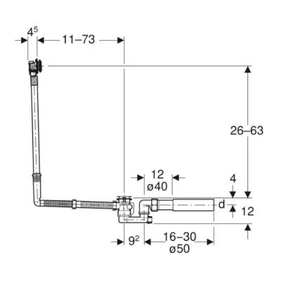 Geberit vonios sifonas su pasukamąja rankena ir įleidimo funkcija, d52, 73 cm, su baigiamojo montavimo dalių rinkiniu