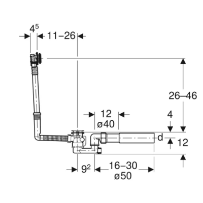 Geberit vonios sifonas su pasukamąja rankena ir vandens prileidimo funkcija