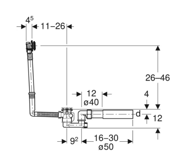 Geberit vonios sifonas su pasukamąja rankena ir vandens prileidimo funkcija