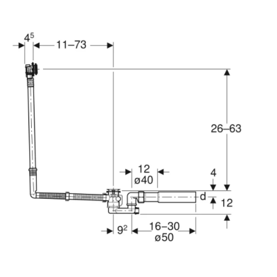 Geberit vonios sifonas su pasukamąja rankena ir vandens įleidimo funkcija, d52, 73 cm ilgio