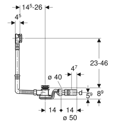 Geberit vonios sifonas su PushControl uždarymo paspaudimu funkcija d52 ir montavimo dalių rinkiniu
