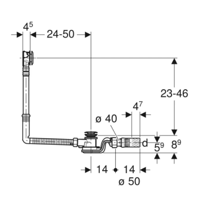 Geberit vonios sifonas su PushControl uždarymo paspaudimu funkcija d52, ilgis 50 cm, su montavimo dalių rinkiniu