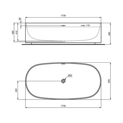 Ideal Standard Linda - X ovali laisvai pastatoma vonia, baltos matinės spalvos 175x85