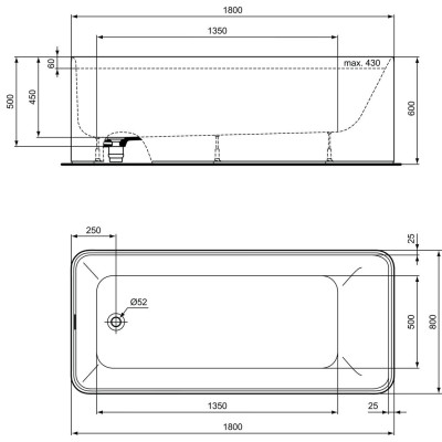 Ideal Standard Conca laisvai pastatoma vonia baltos matinės spalvos 180x80
