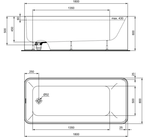 Ideal Standard Conca laisvai pastatoma vonia baltos matinės spalvos 180x80