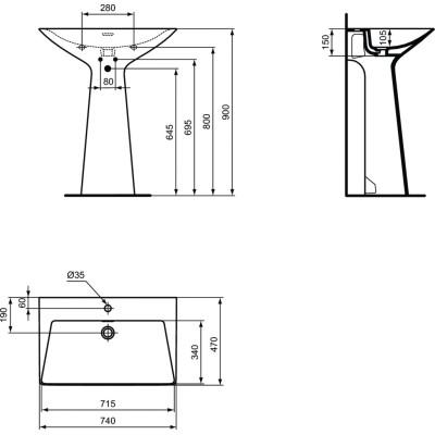 Ideal Standard Zippo - Z prie sienos pastatomas praustuvas  74x47