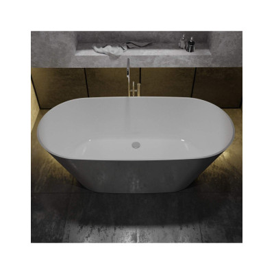 Akmens masės vonia VAYER BALARA 1632x798 balta su click-clack chromo sifonu, vonia be persipylimo