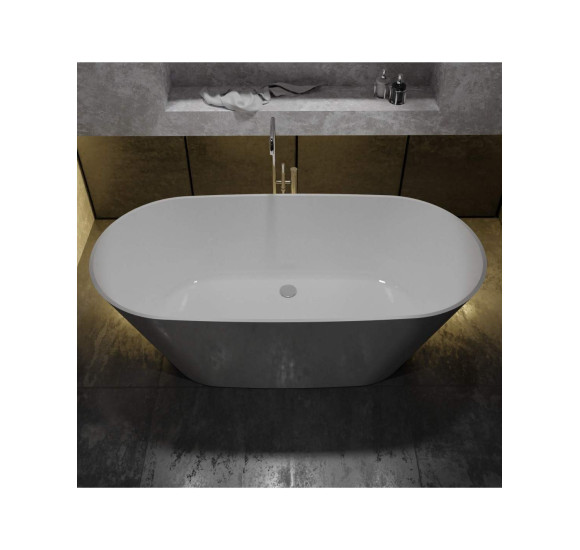 Akmens masės vonia VAYER BALARA 1632x798 balta su click-clack chromo sifonu, vonia be persipylimo