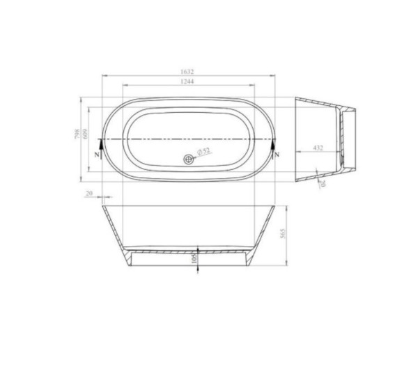 Akmens masės vonia VAYER BALARA 1632x798 balta su click-clack chromo sifonu, vonia be persipylimo