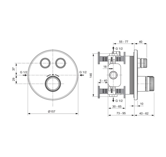 Ideal Standard Ceratherm Navigo potinkinis, termostatinis, dviejų krypčių, maišytuvas apvaliu korpusu, A7296