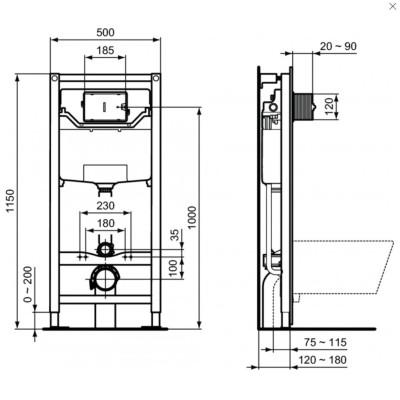 Bocchi V-Tondo pakabinamo klozeto ir Ideal Standard WC rėmo komplektas 3in1, juodos matinės spalvos