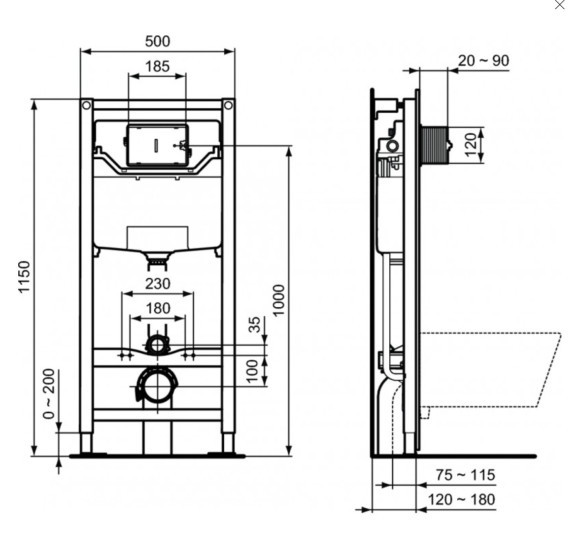 Bocchi V-Tondo pakabinamo klozeto ir Ideal Standard WC rėmo komplektas 3in1, juodos matinės spalvos