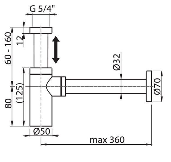 Ravak butelinis sifonas praustuvui, juodos matinės spalvos